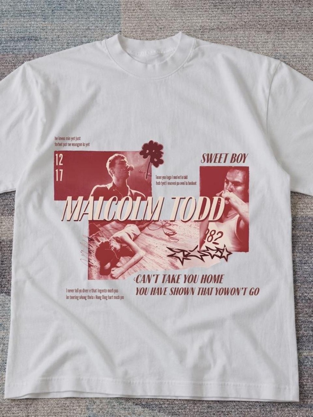 Gildan White Tee with Burgundy Photo-Style Graphic - Malcolm Todd